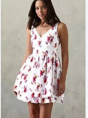 Prabul Gurung New Fit & flare floral V-neck Romantic Ruffle Mini Dress, sz 6